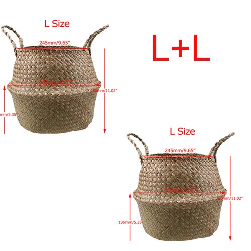 Seagrass Wickerwork Basket Foldable Flower Pots Planter Woven Dirty Laundry Baskets Hamper Fruit Toys Storage Basket Home Decor: L and L