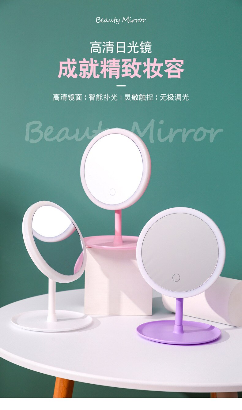 MIROIR DE MAQUILLAGE À LED Avec Lumière dames Maquillage Lampe Avec Rangement de bureau Rotatif Miroir Cosmétique De Forme Ronde Miroirs De Noël