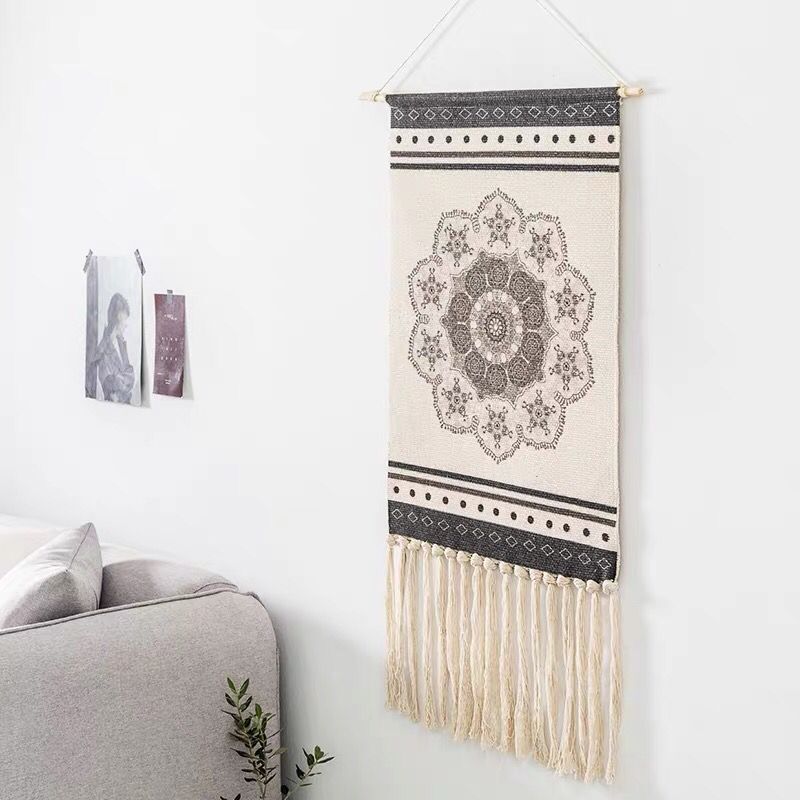 Tapestry Decorative Hanging Cloth Tassel Hand-Woven Cotton Hanging Painting Bedroom Living Room Wall Cloth area rug: A4