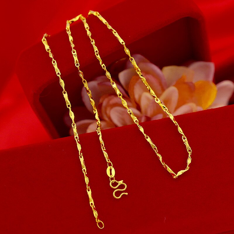 24K Gold-Filled Necklaces For Women 1-2mm Link Chain Necklace Fit Pendant Collier Femme Choker African Gold Jewelry: yuanbao