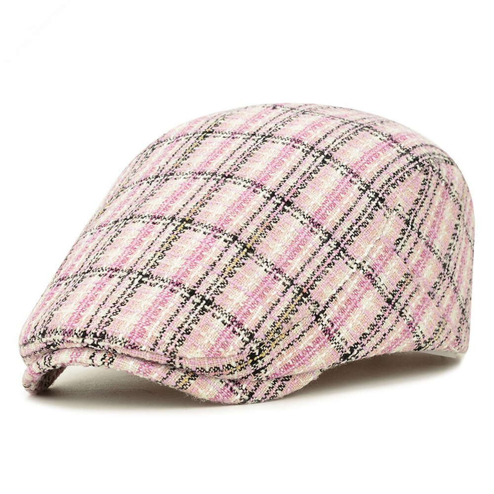 Showersmile kvinnor basker gul pläd platt keps dam murgröna keps vårmärke justerbar märke dam hatt: Rosa