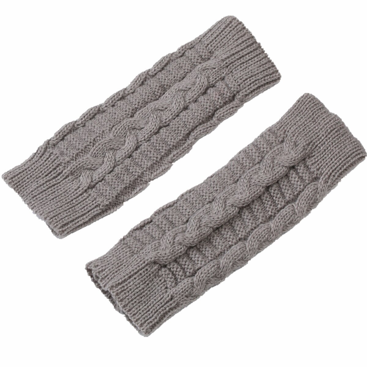 Gants sans doigts pour femmes, mitaines chaudes tricotées, extensibles, avec trou pour le pouce et les bras, hiver, noir, rouge et gris: GRIS
