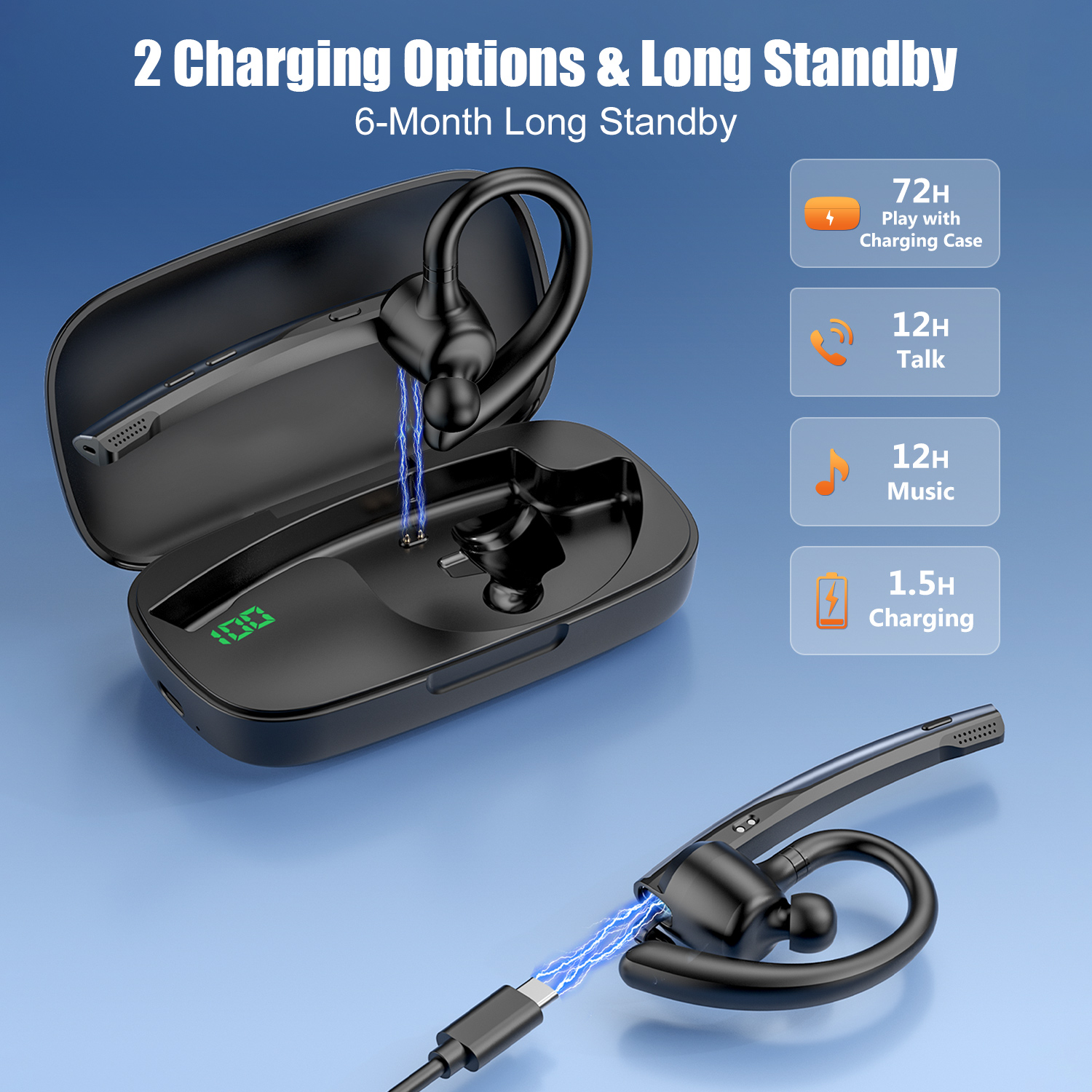 New Bee M54 Cuffie da guida Bluetooth Cuffie wireless con doppio microfono Auricolari vivavoce singoli con cancellazione del rumore