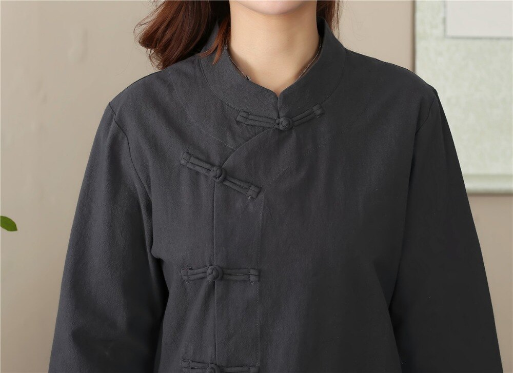 Shanghai Story Long Sleeve chinese Traditional Clothing Women's cheongsam Top Blend Linen Blouse Chinese Qipao Shirt 3 color