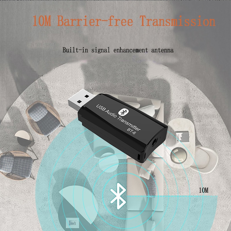 DISOUR BT-6 Wireless Audio Adapter 5.0 Bluetooth Transmitter Receiver 3 in 1 USB 3.5mm AUX Mini Dongle For Car TV PC Speaker MP3