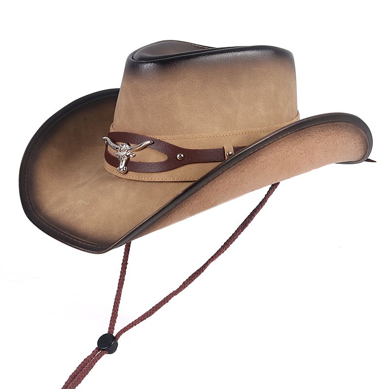 Western cowboy hat mænd kvinder læder cappello klassikere far chapeau homme vaquero cowboy vintage kasket: Default Title