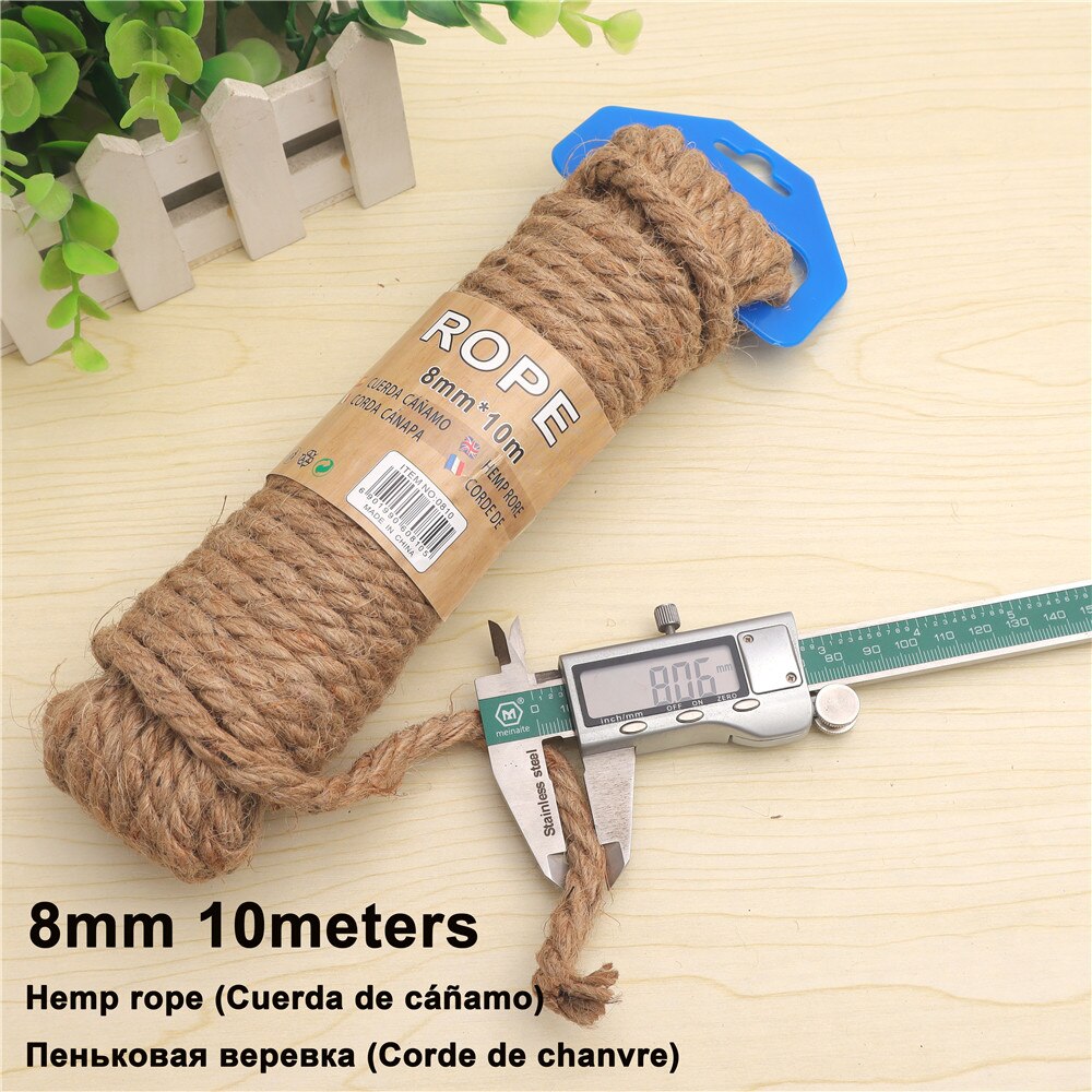 Natuurlijk henneptouw macramé jute touw touw huisdier krabpaal 4-12mm- pack doe-het-zelf knutselen handgemaakte bruiloft huisdecoratie: 8mm henneptouw 10m