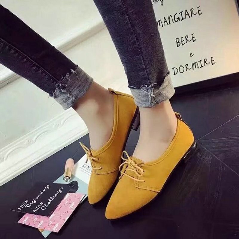 Kvinnor platta skor lägenheter dam klänning skor gyllene klack snörning loafers fritidssko höst kvinnors skor fritidsklänning: Orange / 36