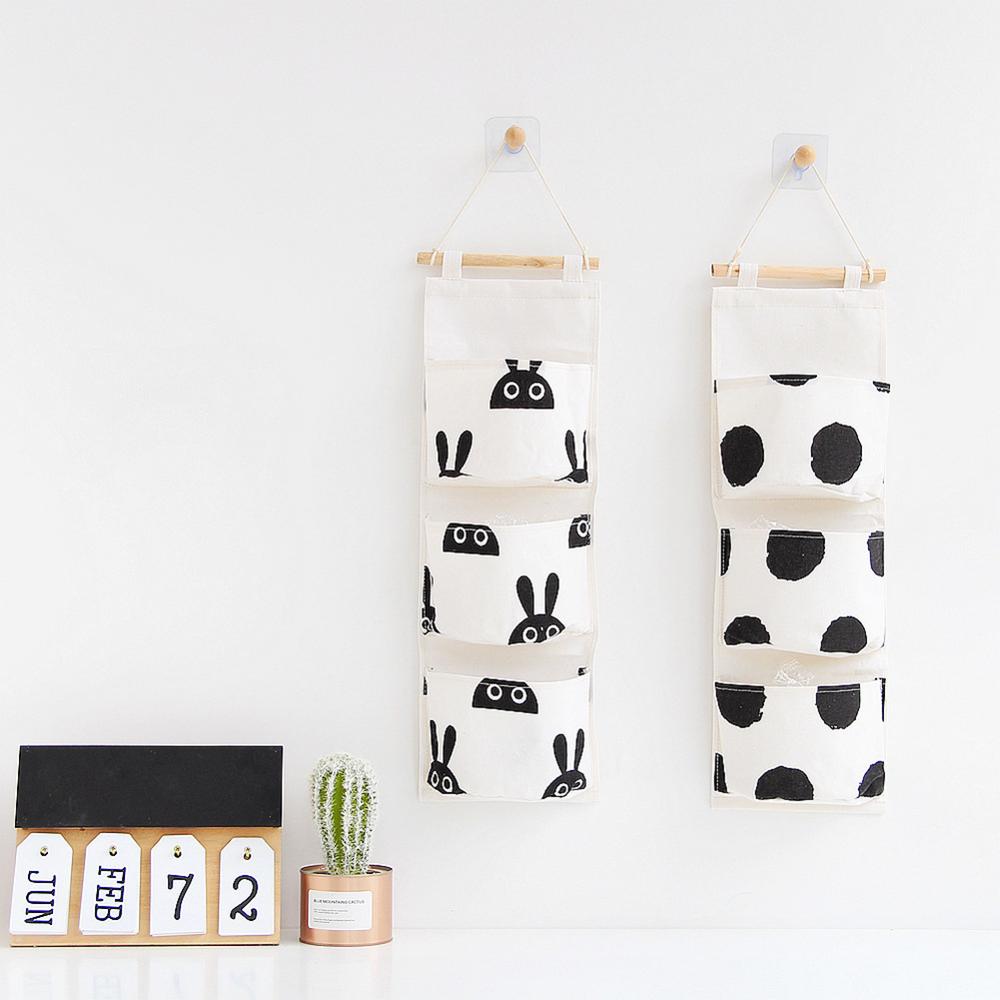 Cotton Cloth Storage Hanging Bag Over the Door Closet Organizer 3 Pockets Wall Hanging Storage Bags For Bedroom Kitchen/Bathroom