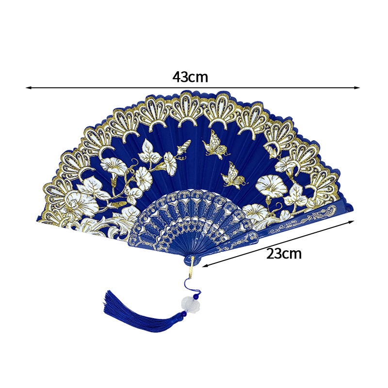 Éventail pliant imprimé de fleurs, éventails à main pour peinture et dessin, éventail décoratif de danse de Style chinois, décoration de maison pour fête de mariage: Marine