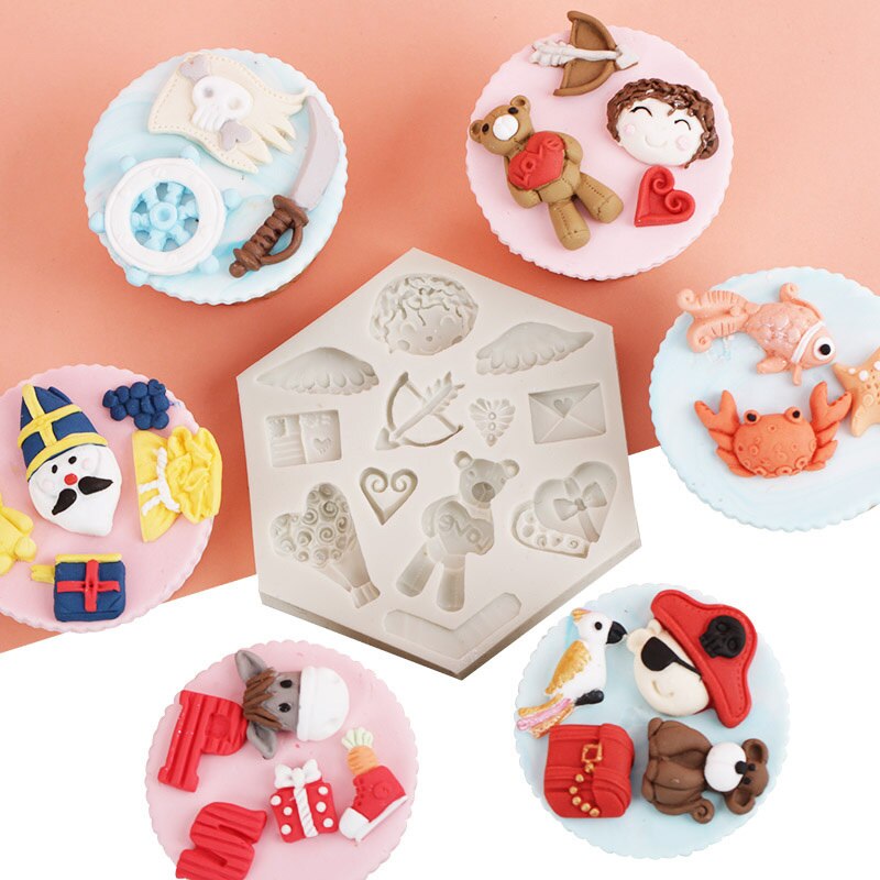 Mujiang 3D Angel Hart Cupcake Siliconen Mal Beer Snoep Chocolade Polymeer Klei Mallen Bruiloft Fondant Cake Decorating Gereedschap