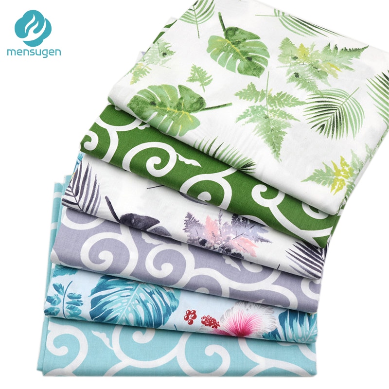 Mensugen Monstera Palm Leaves Printed 100% Cotton Fabric Meters for Patchwork Quilting Dresses Cushions Blanket Sewing Cloth