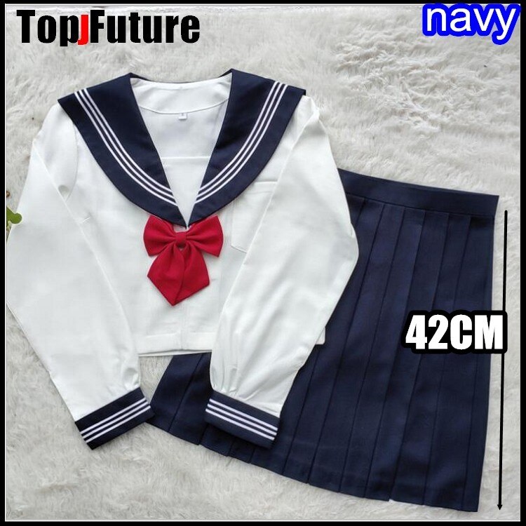 Orthodox college style Japanese student uniform JK Uniform suit NAVY suit orthodox sailor suit pleated skirt class suit: LONG SLEEVE SET / S