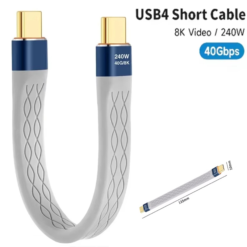 Cable corto USB 4,0 USB C a USB C de 240W, Cable tipo C de carga rápida, transferencia de datos de 40Gbps, Cables de extensión de carga de datos planos y delgados 8K
