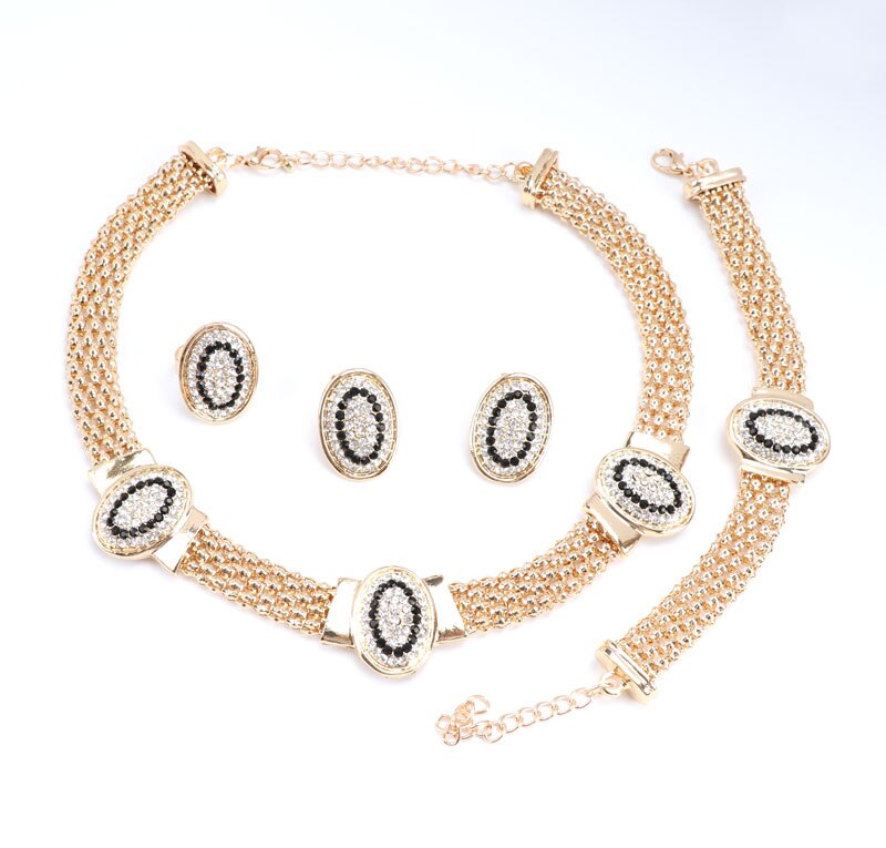 African Costume Jewelry Sets Women Gold Color Beads Rhinestone Oval Shape Necklace Set Dubai Nigerian Wedding Accessories: black
