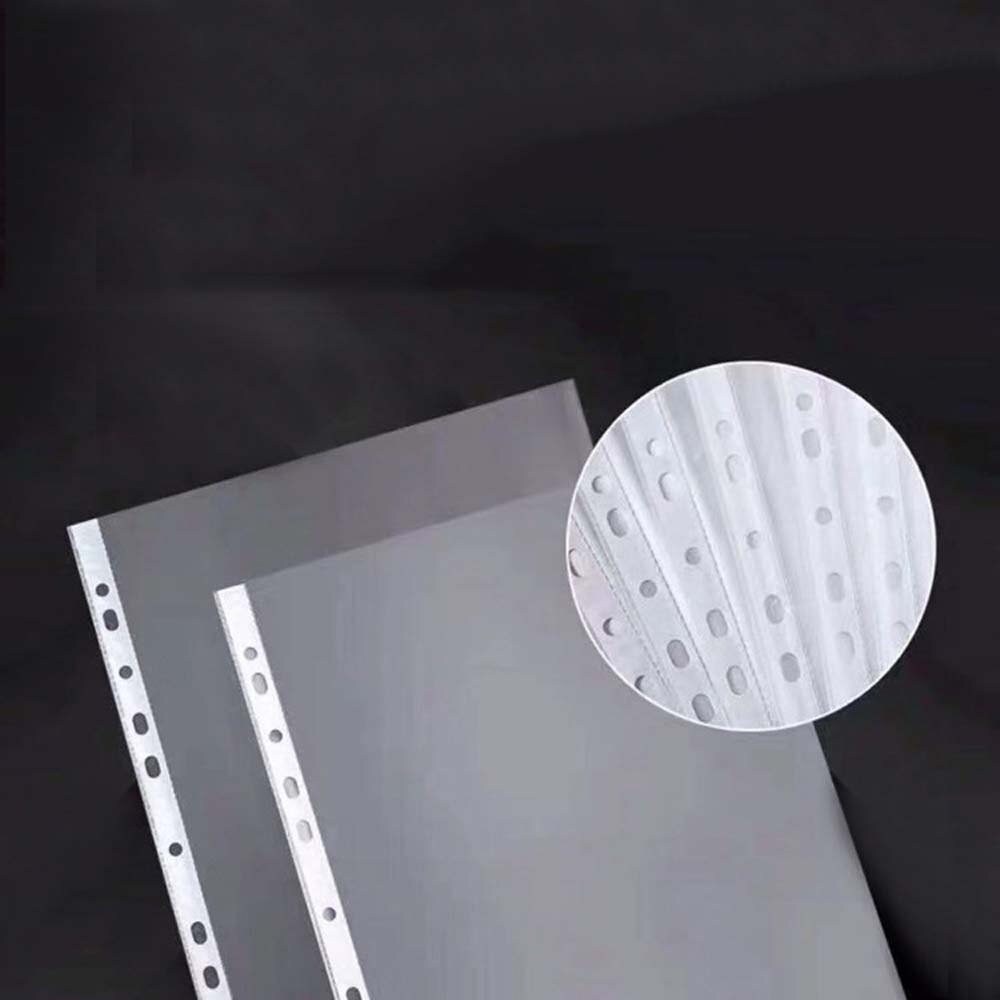 100Pcs A4 Duidelijke Bestand Foler Plastic Geslagen Zakken Mappen Filing Dunne 11 Gaten Losbladige Kantoor Documenten Vel Protectors