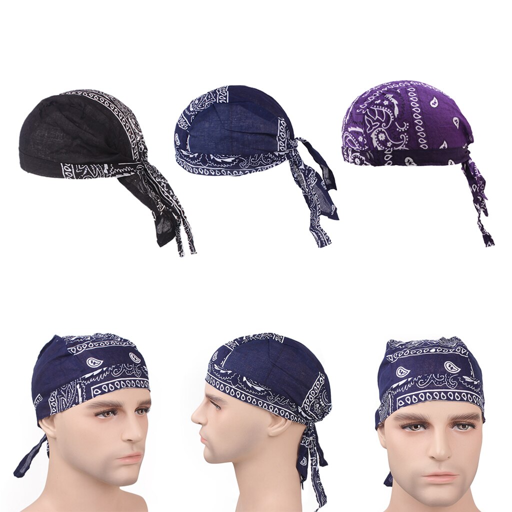 3Pcs Unisex Bandana Hoed 100% Katoen Unisex Durag Print Cap Ademend Chemo Tulband Mode Headwrap Hoofddeksels Pirate Head Sjaal