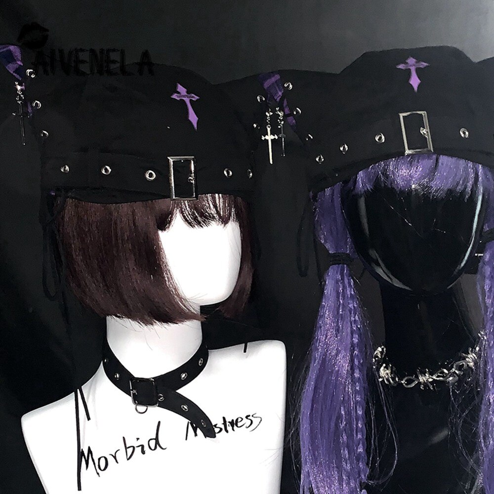 Indywidualny kapelusz Streetwear punk Harajuku gotyckie ucho kota czarny beret głaz krzyż kapelusz wędkarski biodro chmiel damskie kapelusze AFC862