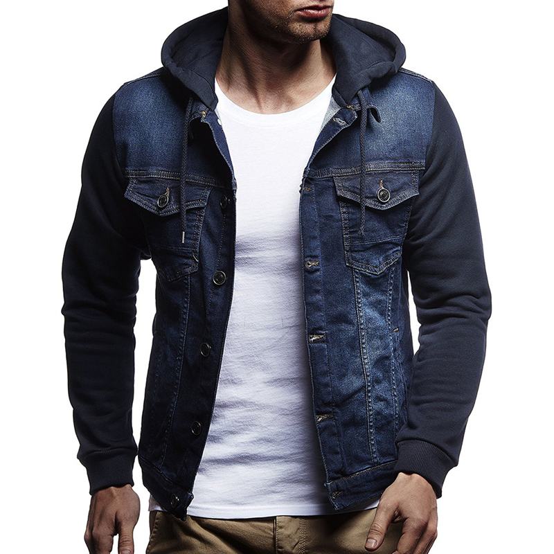 Chaqueta vaquera con capucha para hombre, ropa de abrigo informal vintage para hombre, para hombre,: Dark blue / M