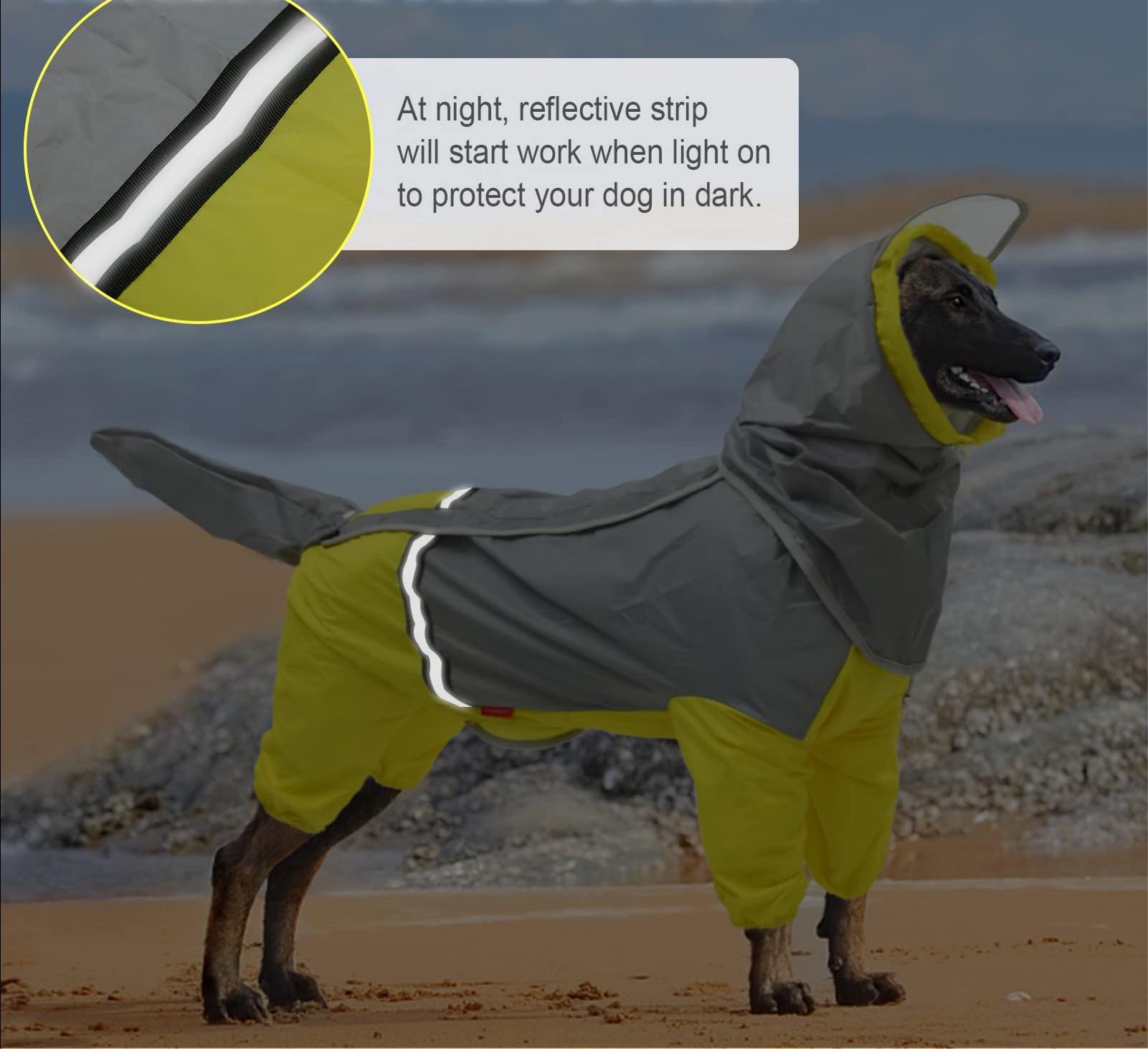 Dog Raincoat Full Body Coverage Rain Jacket Waterproof Hoodie With Reflective Strips Poncho Slicker For Large Pet Dogs