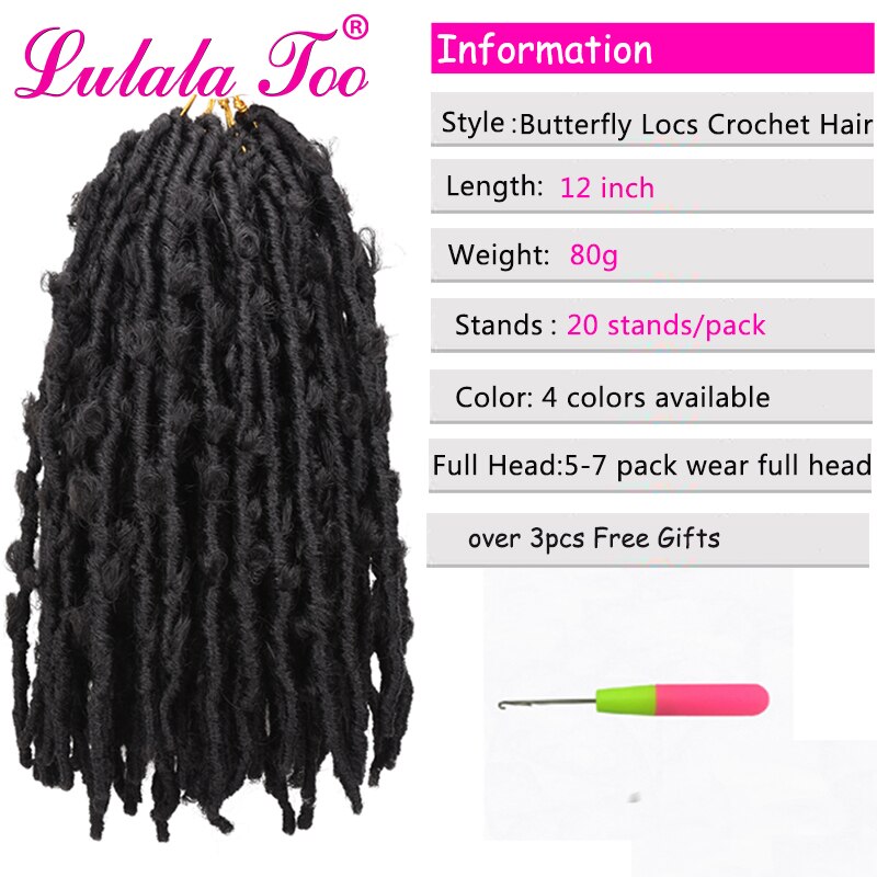 Butterfly Locs Crochet Hair 12inch Synthetic Distressed Faux Locs Crochet Braids Pre Looped Natural Messy Pre-twisted Braids
