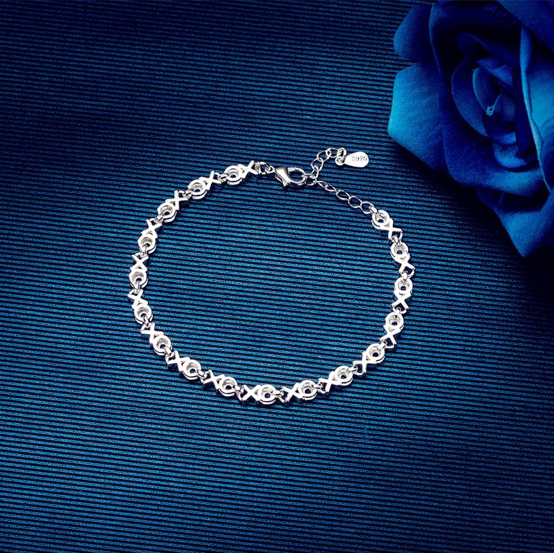 DAIWUJAN Simple Stylish 925 Sterling Silver XO Letter Chain Charm Bracelets &amp; Bangles For Women Girls Wedding Party Jewelry