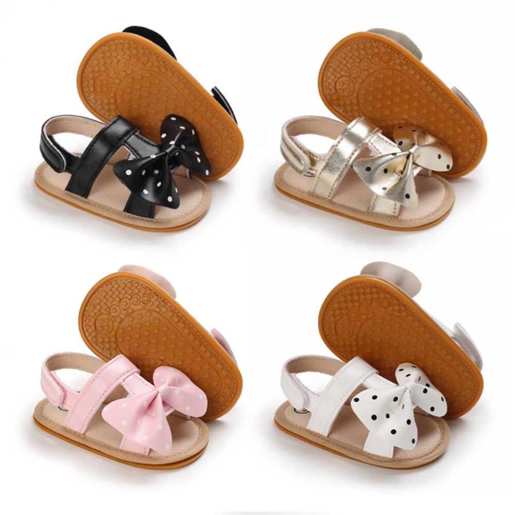 Zomer Baby Baby Meisjes T-Strap Sandalen Casual Strik Dot Strand Schoenen Anti-Slip Pu Lederen Prewalker Eerste wandelschoenen 0-18M
