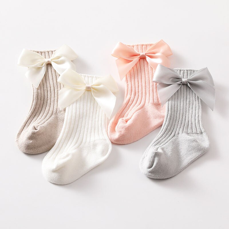Big Bows Baby Meisje Sokken Zachte Warme Kids Kousen Effen Kleur Baby Peuter Prinses Hoge Sokken Herfst Winter Baby Accessoires