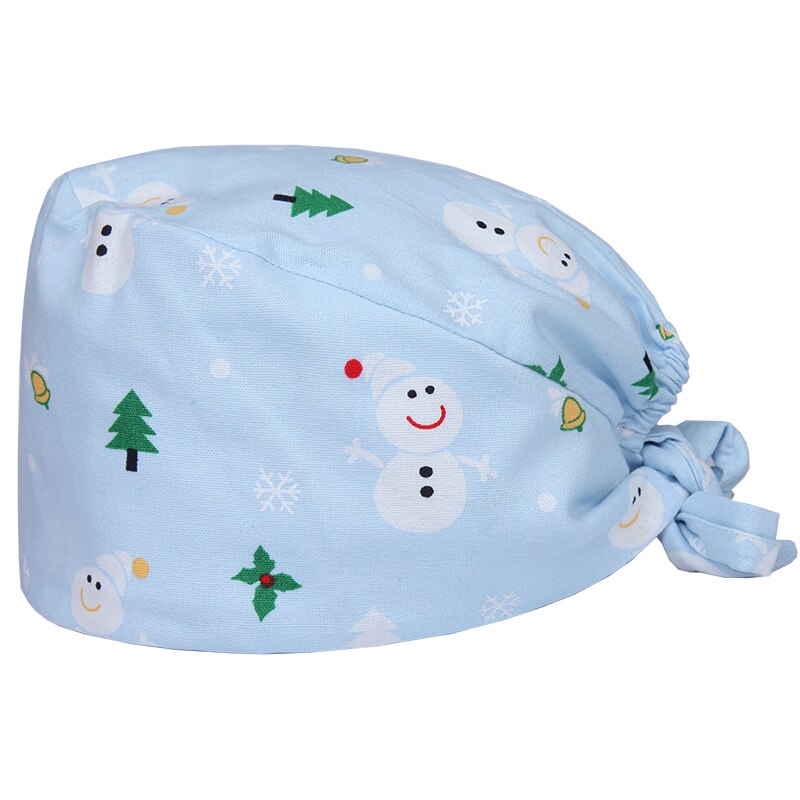Bleu clair coton chapeau dessin animé bonhomme de neige imprimer infirmière turban mignon givré chapeau décontracté gourde chapeau réglable chef dentiste chapeau: Default Title