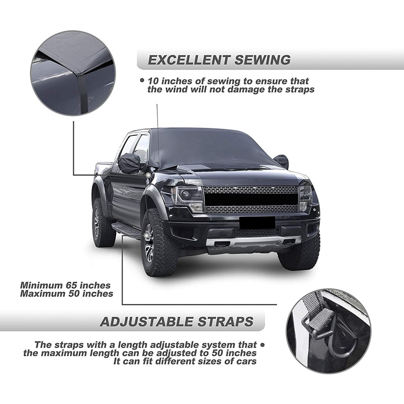 96 tommer  x 57 tommer bilrude snedække med spejl snedæksler for at beskytte forruden og spejlet mod sne, is og frost f