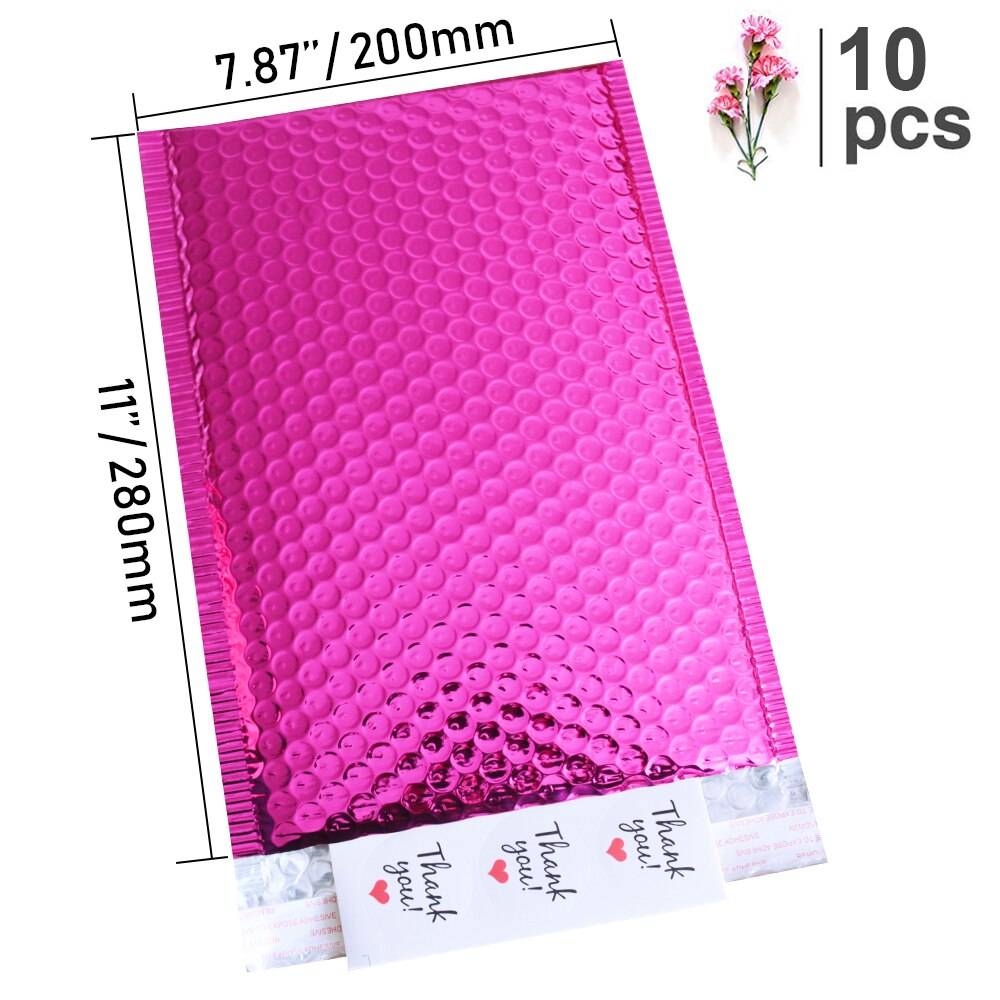 10pcs Rose Pink Foil Bubble Bags Metallic Bubble Mailers Aluminized Postal Bags Wedding Packaging Padded Envelopes: 200x280mm-10 pieces