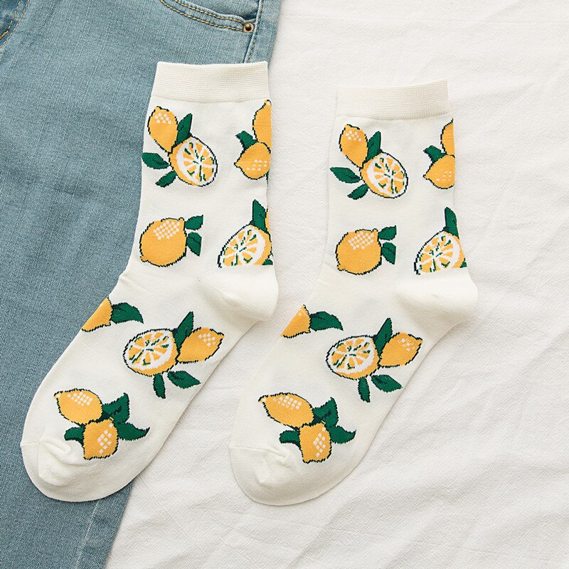 1 par søde avocado jordbær banan frugt mad medium strømper sjove japanske søde stil sokker afslappede kawaii pige sokker: B
