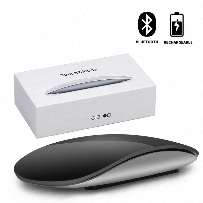 Kabellose Bluetooth-Maus für Apple MacBook Pro/Air – wiederaufladbar, leise, ultradünn, Multi-Touch, kompatibel mit PC: Black
