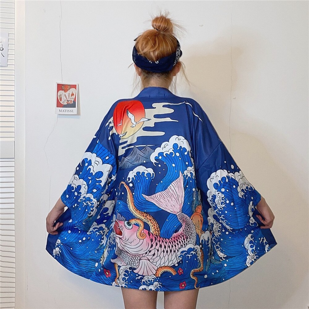 Japanese Yukata Kimono Summer Top Japan Printed Crane Haori Kimono Japones Harajuku Kimono Boho Yukata Women: style 14