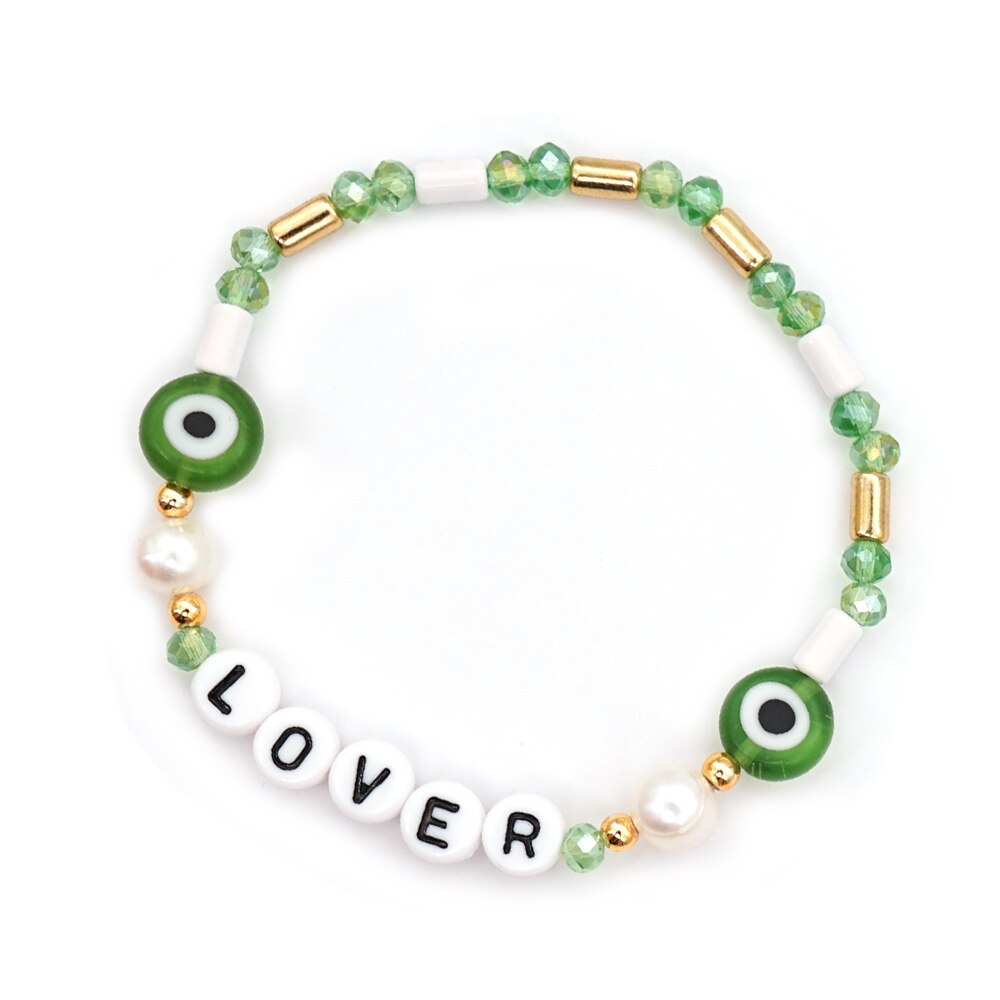 Shinus LOVER Letter Bracelets Enamel Tube Beaded Bracelet For Women Evil Eye Pearl Crystal Pulsera Mujer Summer Jewelry: ZZ-B200104G