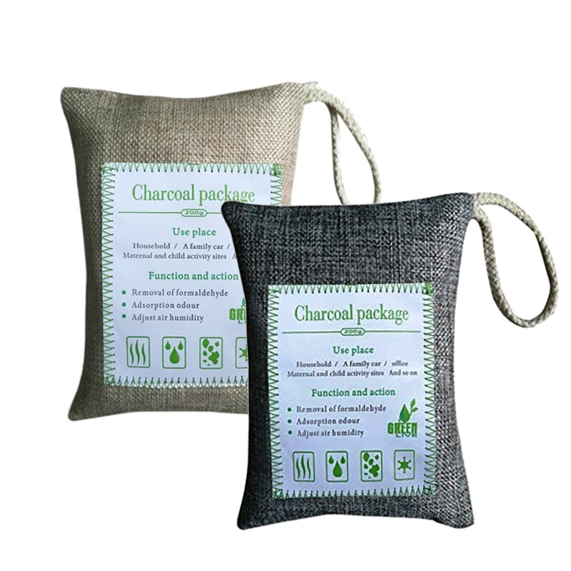 Bolsa de eliminación de olores de carbón de bambú verde transpirable (paquete de 4), absorbedor de olores de carbón activado para el hogar, mascotas, coche, armario, base