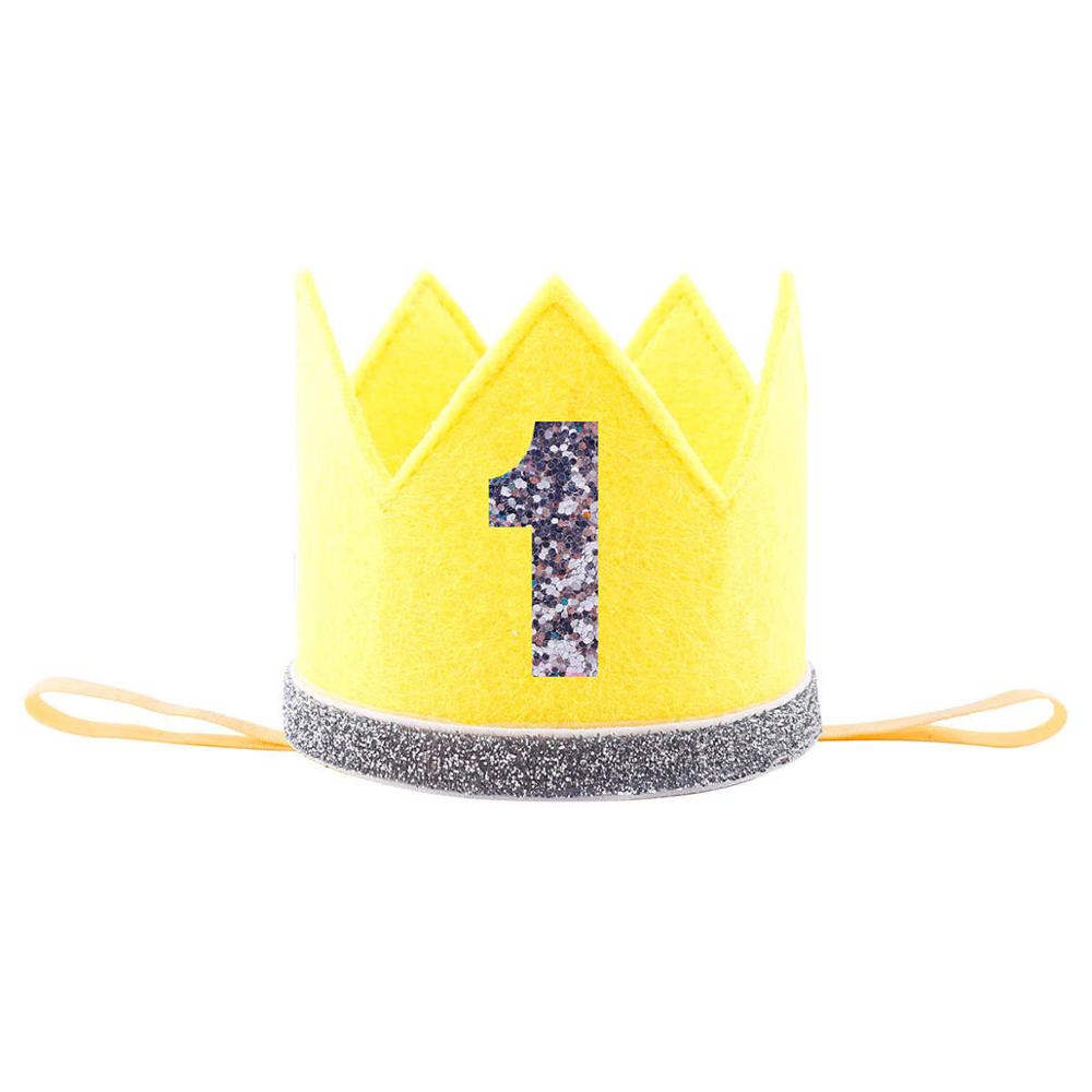 Priness Crown Number 1st 2 3Year Old Party Hat Glitter Birthday Headband Boy Blue Silver First Birthday Hat Girl Gold Pink: Yellow