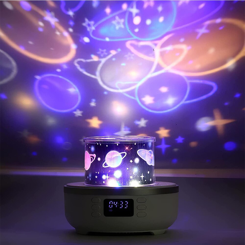 Wireless Speaker 360 Degree Rotation Projector Night Light LED Lamp Bluetooth Music Player Digital Clock Support TF SD Card yyk
