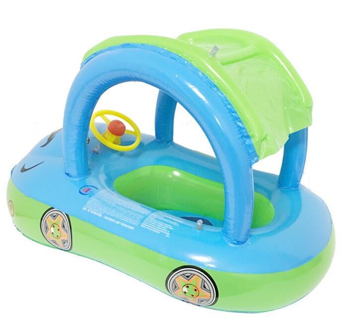 0-3 år tykkede bilbåd med rattet baby flyde sæde bil børn gummi cirkler svømning tilbehør: Blå