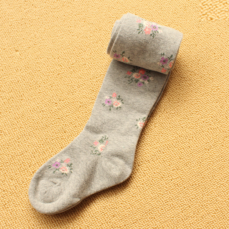 Flower Print Tights for Girls Children Pantyhose Kids Cotton Dance Stockings for Girls Flora Clothing 3-9 Years Spring: Gray / 100 to 115cm