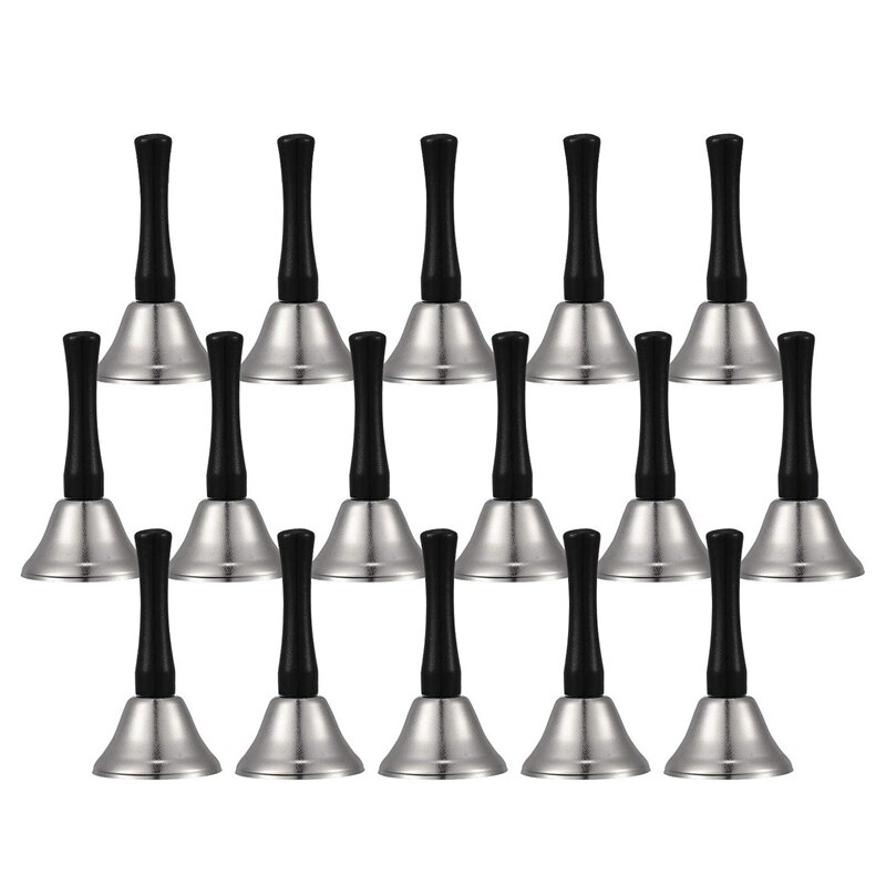 24 Pieces Hand Bells Silver Steel Service Handbells Black Wooden Handle Diatonic Metal Bells Musical Percussion (Nickel White): Default Title