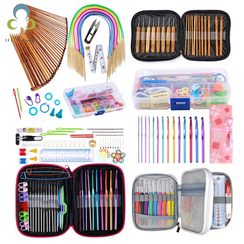 Crochet Hooks Set With Case 14 Styles Knitting Needles Set DIY Needle Arts Craft Scissors Markers Sewing Tools GYH