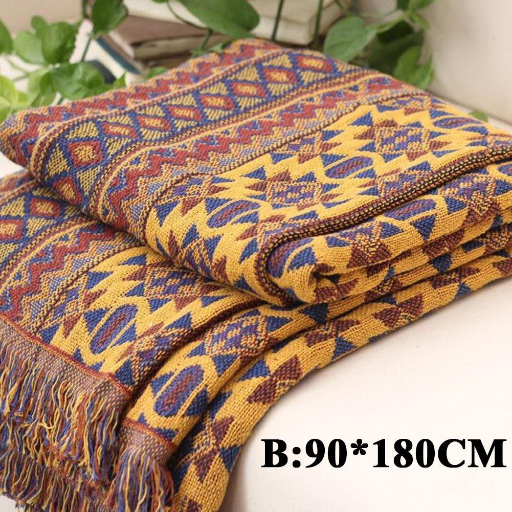 Talvipuuvillainen kudottu linjahuopa sohvapyyhe neulotut paksuuntuneet lämpimät peitot boheemi boho heittää sängynpeitolle matka päiväpeite: B