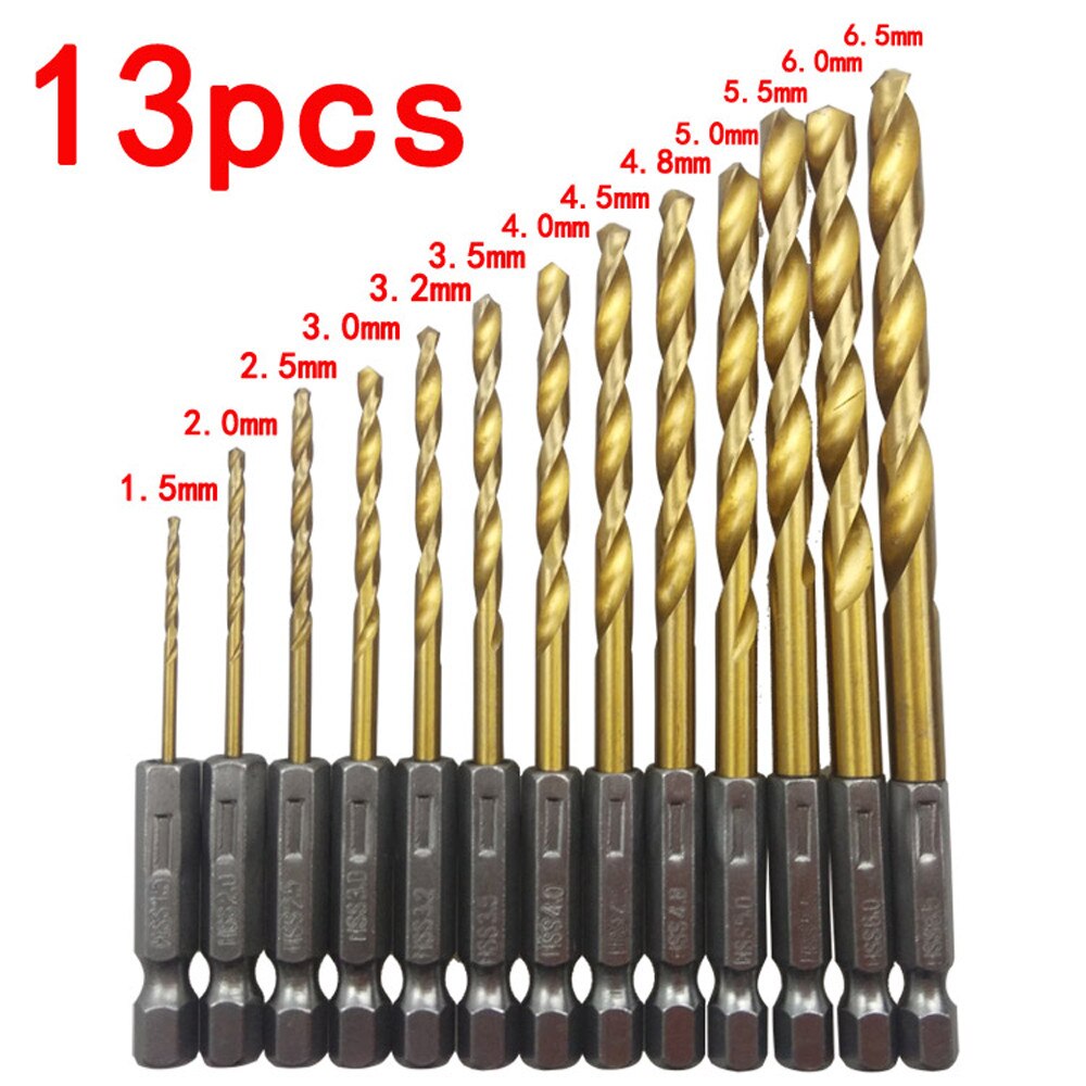 13PCS High Speed Steel Titanium Coated Hex Shank Screwdriver Twist Drill Bit Set Milling Cutter extrator de parafuso TDH: Default Title