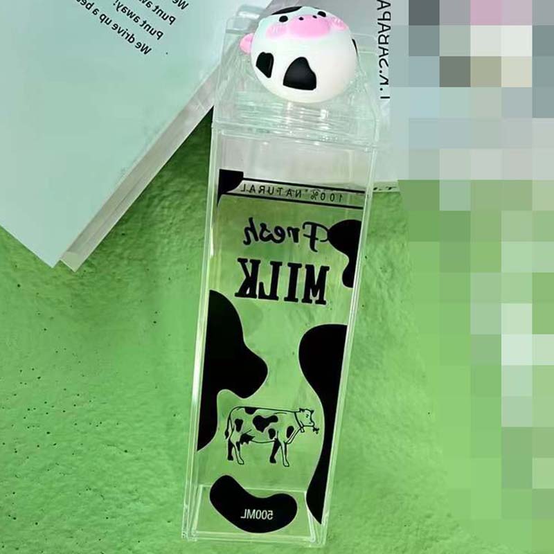 Vattenflaska transparent mjölklåda vattenkopp enkel bärbar kopp bärbar student fyrkantig kopp mjölkte stil förseglad vattentät flaska: Ljusgrön / 500-1000ml