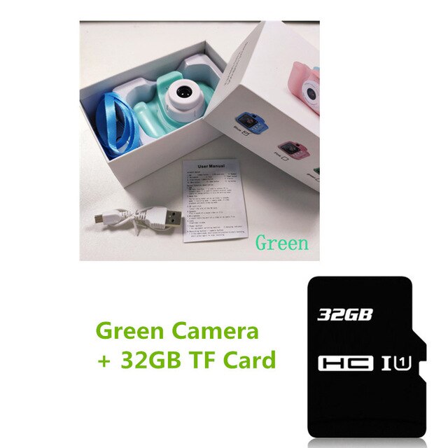 Kakbeir Mini Digitale Camera Speelgoed Voor Kinderen 2 Inch Hd Screen Chargable Fotografie Props Kind Outdoor Game: 32GB Green Camera
