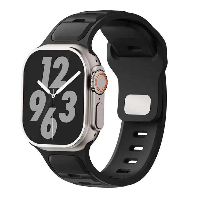 Silicone Strap for Apple watch ultra2 band 49mm Series 10 46mm correa Sport bracelet iwatch 9 8 7 6 5 SE 42-45mm 44mm: Black Yellow