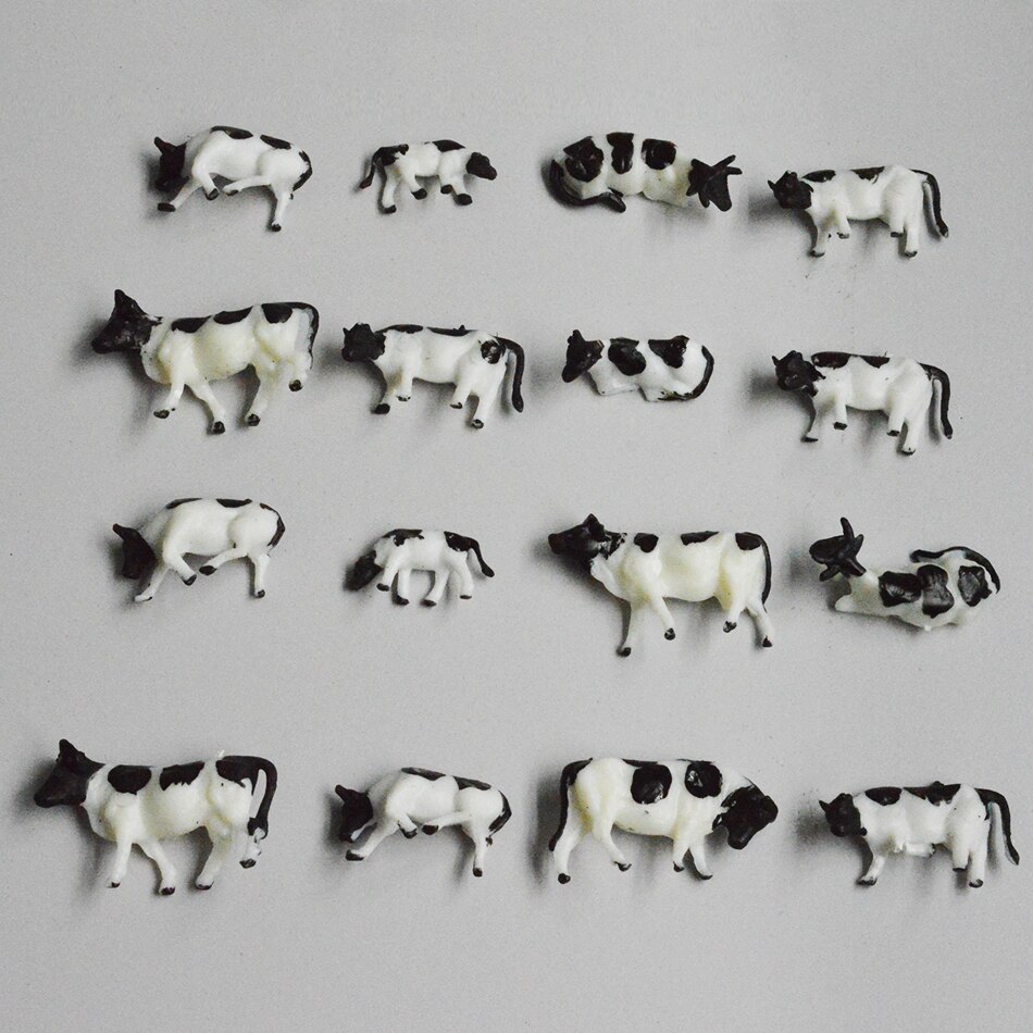 Ho 1:87 Model Animals Cows ABS Plastic Toys Sand Table Building Layout Diorama Farm Animals White and Black 30Pcs/lot