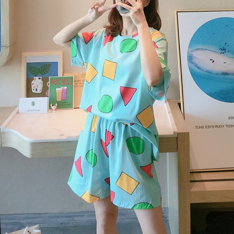 Conjunto de Pijama de verano para mujer, ropa de dormir con pantalones cortos,