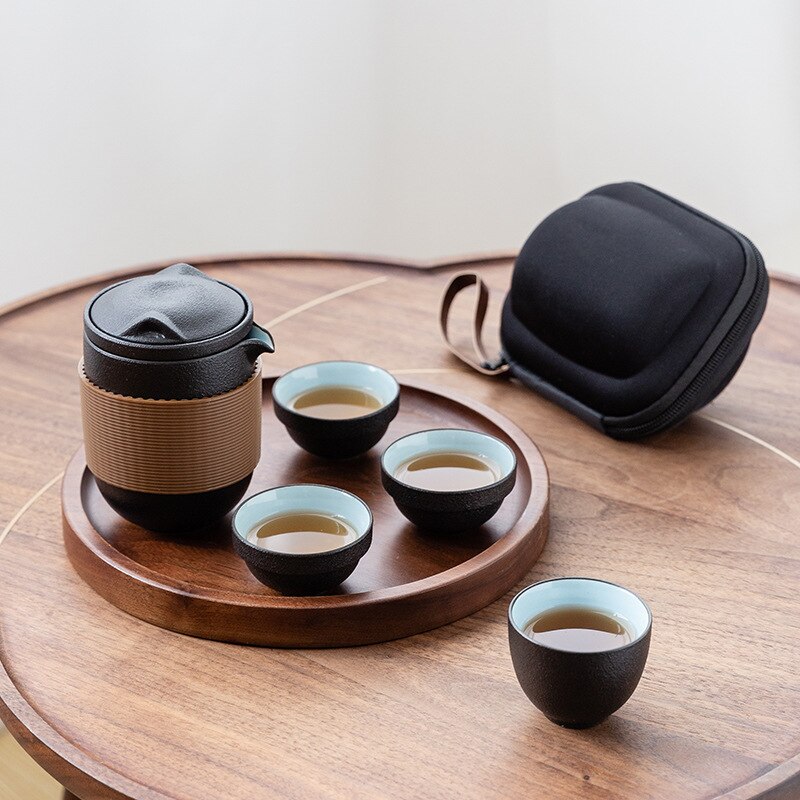 Black Ceramic Teapots with 2 Cups A Tea Sets Portable Travel Office Tea Set Drinkware Family Business Kungfu Tea Set
